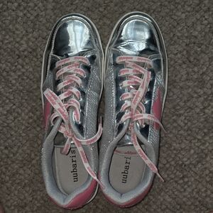 Metallic Silver and Pink Women's Sneakers